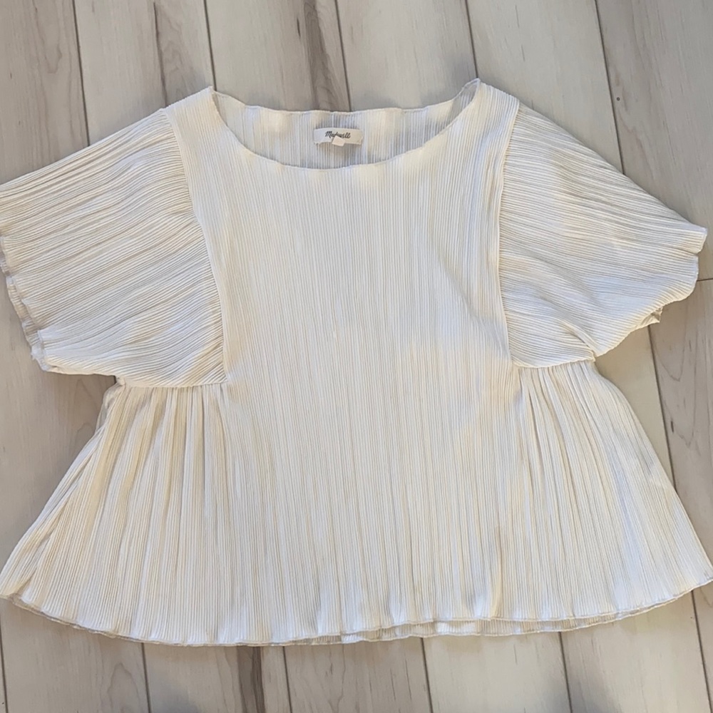 Madewell Short-Sleeved Pleated Ivory Top, Size Small